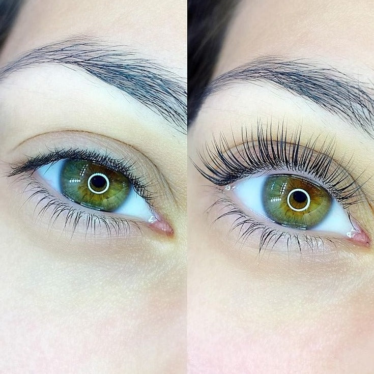 Bio Lash lash lift voor en na: eigen wimpers voor de behandeling en gelift erna